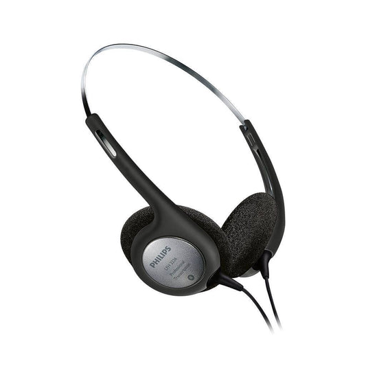 Philips LFH 2236 Stereo Kopfhörer für Diktier-und Wiedergabegeräte mit 3.5 mm Klinkenstecker, Ohrpolster, schwarz/Silber,